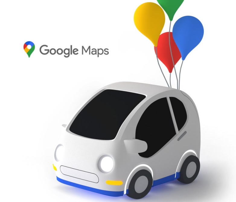 Google maps car with balloons