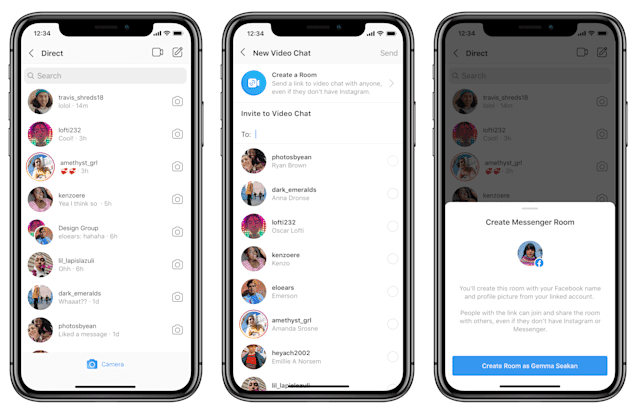 Facebook Messenger Rooms screen shots