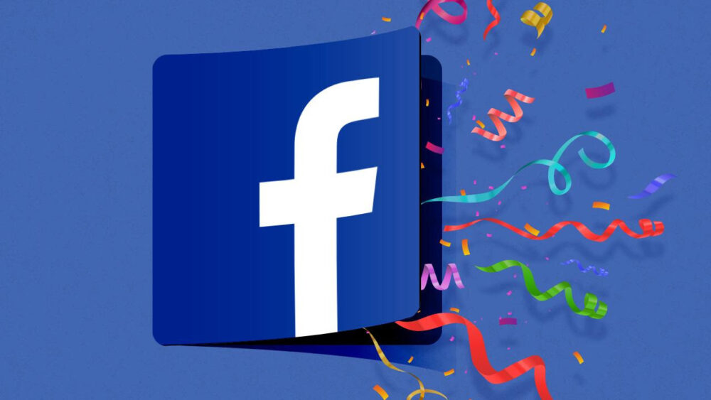 Facebook logo with confetti